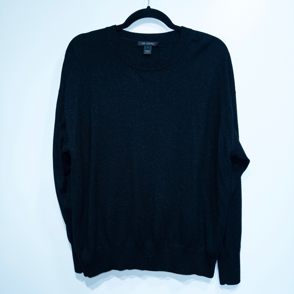 St. John Black Metallic Crewneck Sweater Size Large
